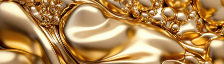 A gold colored image with many small gold colored spheres. The image has a shiny, luxurious feel to itの素材