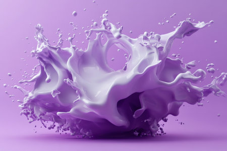 A splash of purple paint on a purple background. The splash is large and covers a significant portion of the background. The color of the paint is a deep purple, and it is a very boldの素材