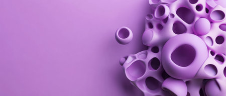 A purple background with a bunch of small purple balls scattered around it. The balls are all different sizes and shapes, creating a sense of chaos and disorder. Scene is one of confusion and disarrayの素材