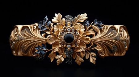 A gold and black bracelet with a flower design. The bracelet is very ornate and has a lot of detailの素材