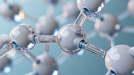 A close up of a molecule with a blue and white background. The molecule is made up of many small spheres, each with a blue and white center. The spheres are connected by thin lines, creating a complexの素材