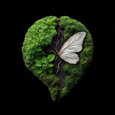 A leafy green plant with a white butterfly on it. The butterfly is on the right side of the leafの素材