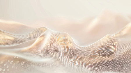 A white background with a wave of gold and white dots. The image has a dreamy, ethereal quality to itの素材