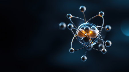 A close up of a sphere of spheres with a black background. The sphere is made of glass and has a metallic look to it. The spheres are of different sizesの素材