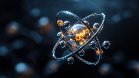 A sphere with many small balls inside of it. The sphere is surrounded by a ring of smaller spheresの素材