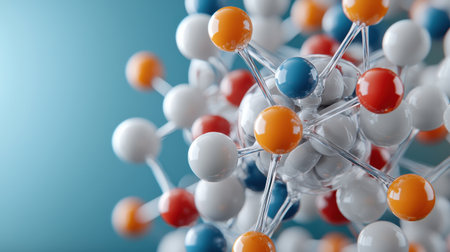 A close up of a colorful ball of beads with a blue background. The beads are of different colors and sizes, and they are arranged in a way that creates a sense of movement and energyの素材