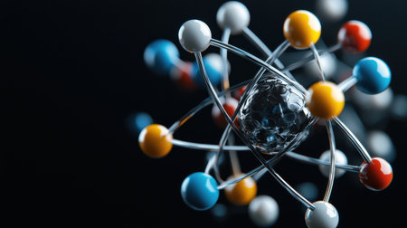 A close up of a colorful ball with a black background. The balls are of different colors and sizes, and they are arranged in a spiral pattern. Concept of complexity and interconnectednessの素材