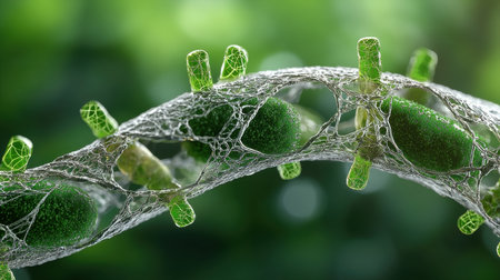 A green plant with many small green things on it. The plant is twisted and has a lot of green things on itの素材