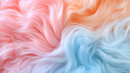 A pink, blue, and orange hair color. The hair is curled and has a fuzzy textureの素材