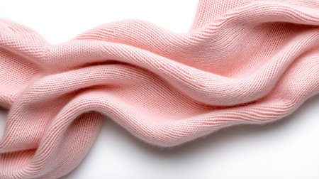 A pink knit scarf with a wavy texture. The scarf is made of wool and is pink in colorの素材