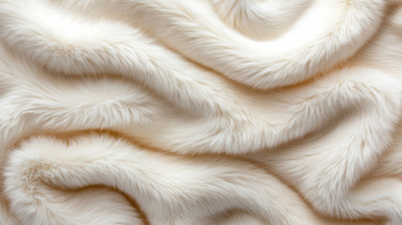 A white fur texture with a wavy pattern. The fur appears to be soft and fluffy, giving the impression of a cozy and comfortable environmentの素材