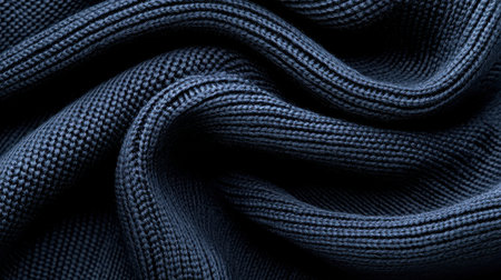 A blue fabric with a wavy texture. The fabric is made of wool and is very softの素材