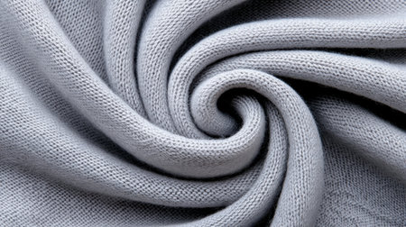A piece of fabric with a spiral pattern. The fabric is gray and has a fuzzy texture. The spiral pattern is the main focus of the image, and it gives the fabric a unique and interesting appearanceの素材