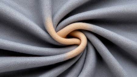 A piece of fabric with a swirl pattern and a tan and beige color. The fabric is made of wool and is soft to the touchの素材