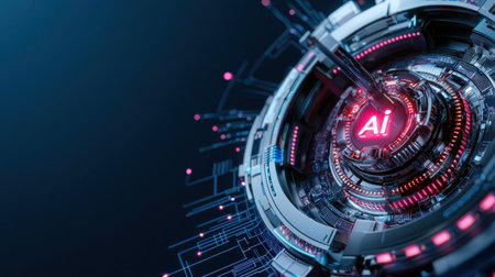 A glowing, futuristic looking object with the letters AI on it. The image has a futuristic, high-tech vibe to itの素材
