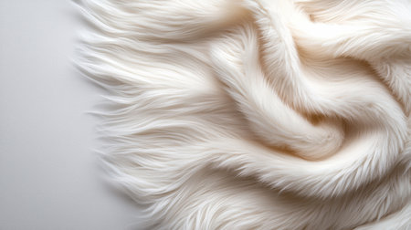 A white fur with a lot of hair on it. The fur is curled up and has a lot of textureの素材