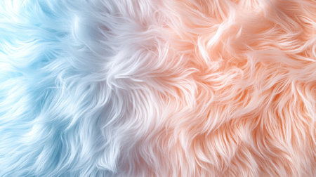 A fuzzy pink and blue fur texture with a blue and pink hue. The fur is soft and fluffy, giving the impression of a cozy and warm feelingの素材