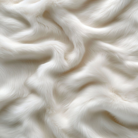A white fur texture with a wavy pattern. The fur appears to be made of animal hair, and it has a soft, fluffy texture. The fur is spread out in a way that creates a sense of movement and flowの素材
