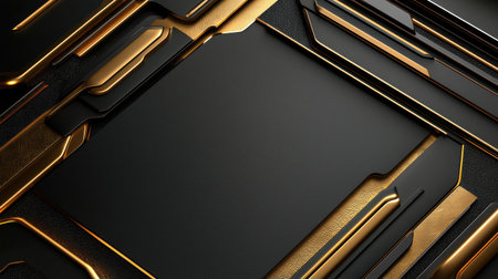 A black and gold design with a black background. The design is made up of many small squares and rectanglesの素材