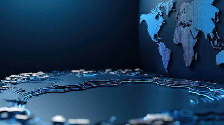 A blue globe with a blue background. The globe is surrounded by a blue circleの素材