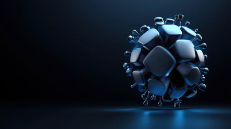 A large, metallic sphere with many small squares on it. The sphere is surrounded by a dark backgroundの素材