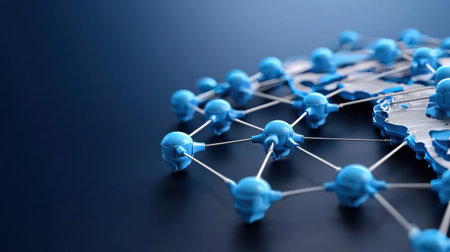 A blue globe with many blue spheres connected to it. The spheres are connected by wires and the globe is on a black backgroundの素材