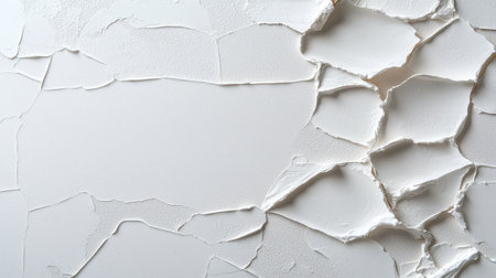 A white wall with a white paint splatter that looks like it's been ripped apart. The splatter appears to be a result of a paintbrush being used to create a textured effect on the wallの素材