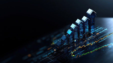 A series of buildings are shown in a graph, with the tallest building at the top and the shortest at the bottom. The graph appears to be showing a trend or progressionの素材