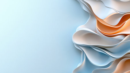 A blue and white background with orange and white waves. The waves are made of paper and are very thinの素材