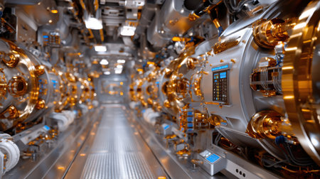 A large room with many gold and silver objects. The room is filled with many objects and the mood is industrialの素材