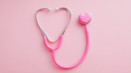 A pink stethoscope with a heart on the end. The pink color of the stethoscope and the heart symbolizes love and careの素材