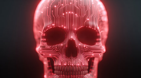 A skull with a glowing red face and a red skull. The skull is surrounded by a red glow, giving it a futuristic and ominous appearanceの素材