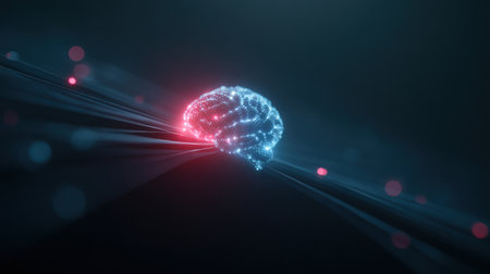 A brain with red and blue lines surrounding it. The brain is surrounded by a blue and red lineの素材