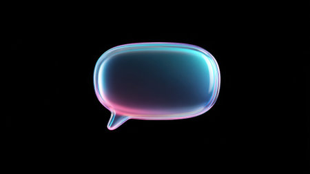 A colorful, glowing, and translucent bubble shaped like a speech bubble. The bubble is floating in a black backgroundの素材