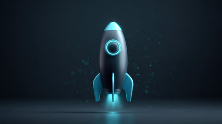 A blue and silver rocket is flying through the air. The rocket is lit up with a blue light, giving it a futuristic and exciting appearanceの素材