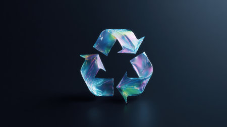 A colorful, abstract design of a recycling symbol. The design is made of a single piece of plastic, and it is a representation of the importance of recycling. The colors of the design are vibrantの素材