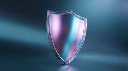 A shiny, colorful shield with a purple hue. The shield is made of glass and he is a piece of artの素材