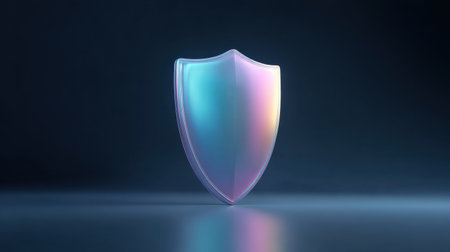 A colorful shield with a reflective surface. The shield is made of a shiny material and he is a piece of artの素材