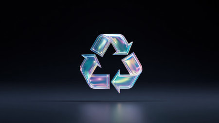 A colorful recycling symbol with a green arrow pointing to the right. The symbol is surrounded by a black backgroundの素材