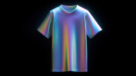 A shirt with a rainbow effect on it. The shirt is in a dark background. The shirt is a bright and colorful designの素材
