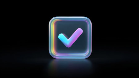 A colorful check mark with a rainbow background. The check mark is in the center of the image and is surrounded by a squareの素材