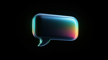 A colorful, glowing, and abstracted image of a speech bubble. The bubble is surrounded by a black background, and the colors of the bubble are vibrant and eye-catchingの素材