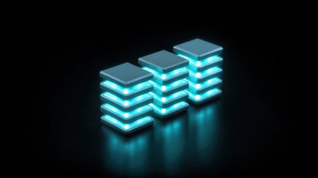 A stack of blue cubes with a light on top. The cubes are lit up and appear to be part of a computer systemの素材