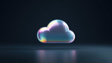 A colorful cloud with a rainbow inside of it. The cloud is floating in the air and is surrounded by a dark backgroundの素材