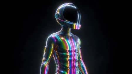 A man in a colorful suit with a helmet on. The suit is made of neon colors and the helmet is glowingの素材