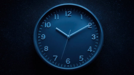 A clock with the hands at the numbers 3 and 9. The clock is set to the time of 3:09の素材