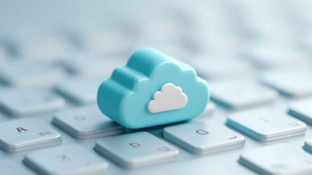 A cloud is sitting on top of a keyboard. The cloud is blue and white. The keyboard is silverの素材