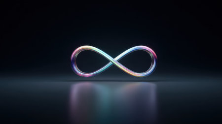 A colorful, glowing, and abstract representation of an infinity symbol. The image is a work of art that evokes a sense of wonder and curiosityの素材
