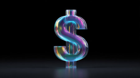 A dollar sign made of glass is floating in the air. The dollar sign is surrounded by a rainbow of colors, giving it a whimsical and playful appearanceの素材