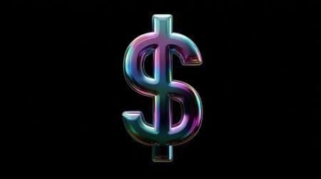 A dollar sign with a purple and blue background. The dollar sign is in a shiny, metallic colorの素材
